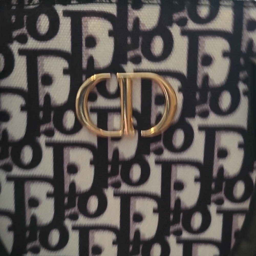 D Black and White Oblique Logo Tote with Gold CD Accent - Picture 9 of 9